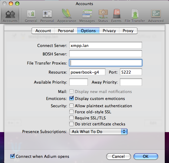 Pav8 macospcc xmpp server settings